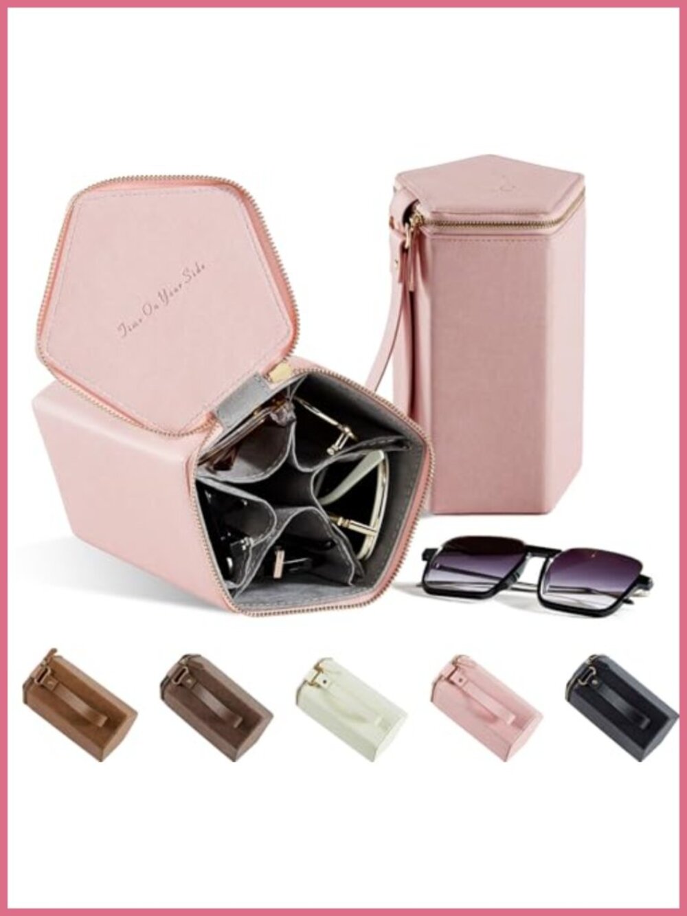 5 Slot Sunglasses Travel Case Organizer Foldable PU Leather Eyeglass Storage